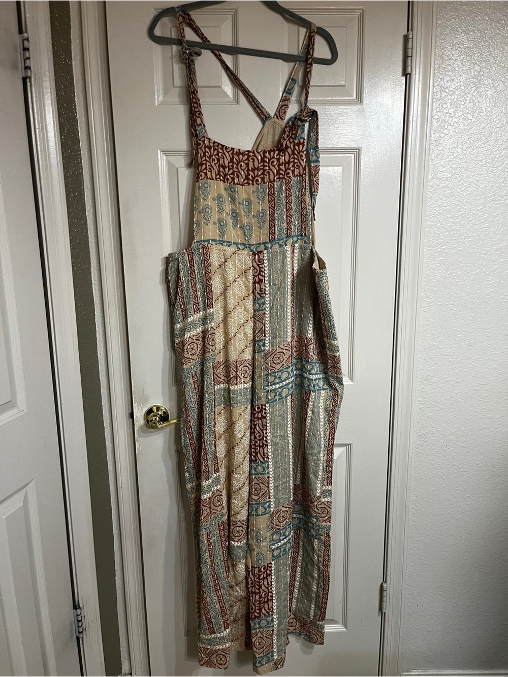 EARTHBOUND Patchwork Overalls in Cream, Teal & Rust